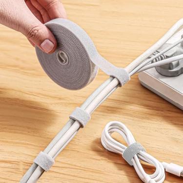Imagem de Abraçadeiras ajustáveis de 2 rolos de 2 pés: abraçadeiras reutilizáveis de fixação de gancho e laço para organização de cabos, gerenciamento de fios e organizador de fios, cinza