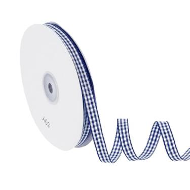 Imagem de PATIKIL Fita guingão de 1,5 m x 9,5 cm, fita xadrez de nylon quadriculada para presente para grinalda de laço de Ação de Graças, artesanato, aniversário, casamento, azul marinho