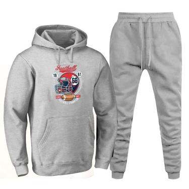 Imagem de Conjunto Blusa de Frio Canguru e Calça Moletom 50% Poliéster 50% Algodão Quentinha Estampada