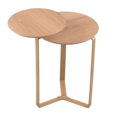 Imagem de Mesa Lateral Industrial Chanfrada Artesano 44 Cm (largura) 2 Tampos Mdp Hanover (mel) Pé Aço Dourado