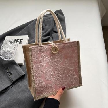 Imagem de Bolsa feminina rosa de lona, bolsa transversal com bolsos, alça superior, bolsa de ombro para mulheres, rosa, One Size
