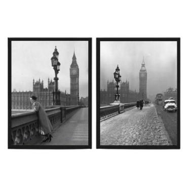 Imagem de Kit 2 Quadros Fotografias Antigas Londres 45X34Cm - Branca - Quadros O
