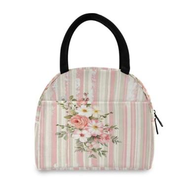 Imagem de GUIJI Lancheira térmica com listras bouquet, lancheira reutilizável à prova de vazamento para mulheres e homens, lancheira térmica para trabalho e viagens
