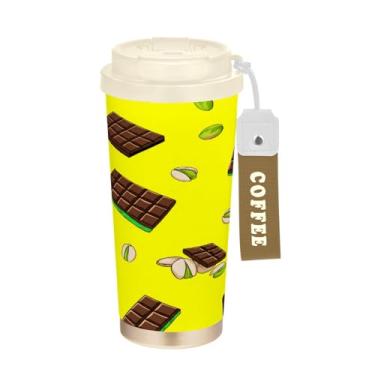 Imagem de Blueangle Caneca de café de viagem isolada com barras de chocolate - copo de aço inoxidável à prova de derramamento e vazamento para acampamento e ar livre, garrafa de água reutilizável de 500 ml com