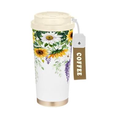 Imagem de SEHANY Caneca de viagem vintage com flores de jardim de 482 ml, copos de café reutilizáveis revestidos de cerâmica com tampa à prova de vazamento, parede dupla, isolamento a vácuo, copo de café de aço