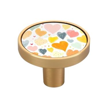 Imagem de Blueangle Pacote com 4 puxadores coloridos de armário de coração de 3,5 cm puxadores redondos de gaveta para cômoda e armários de cozinha (456)