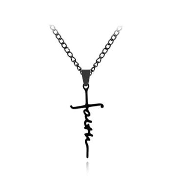 Imagem de Dreuyet Colar de fé para mulheres, cruz cristã, palavra fé, igreja, oração, pingente religioso, joia cristã, presente, Middle, Aço inoxidável, Sem Pedra Preciosa