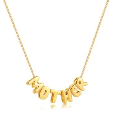 Imagem de SLOONG Colar personalizado com bolhas 3D com nome e contas, colar banhado a ouro 18K delicado colar personalizado para mulheres mãe mãe namorada inicial alfabeto A-Z, Cobre, Sem Pedra Preciosa
