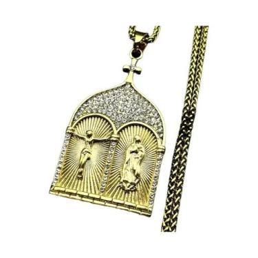 Imagem de Colar Crucifixo Cruz Dourada Com Pingente Da Virgem Maria Para Mulhere