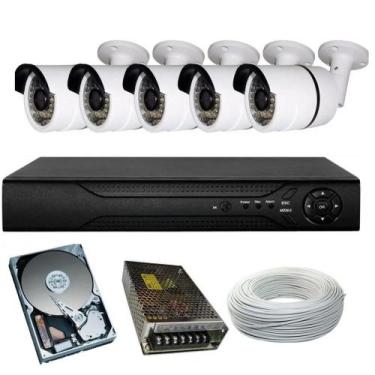 Imagem de Kit 5 Cameras Segurança 720 Hd 1 Mp Dvr 8 Canais Multi Hd 8ch Alta Res