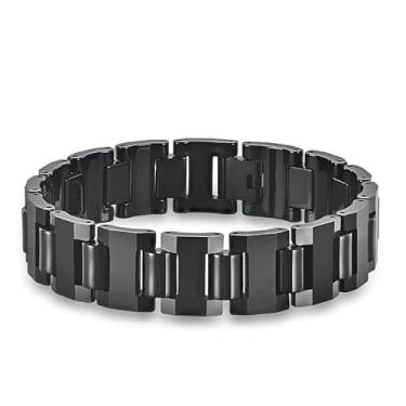 Imagem de Qing Birdee Pulseira masculina moderna de aço de tungstênio de cerâmica preta, 16 mm de largura, 215 mm de comprimento, peso de 133 g