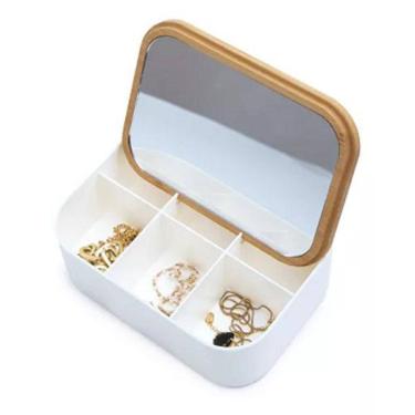 Imagem de Porta Joias Retangular Tampa Bambu 6 Divisórias