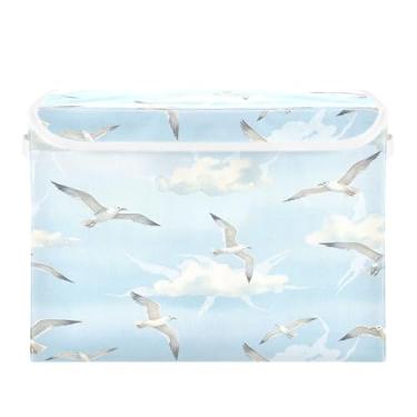 Imagem de Burbuja Caixa de armazenamento gaivota com tampa e alças, caixa de armazenamento grande dobrável para prateleiras armário quarto escritório organizador
