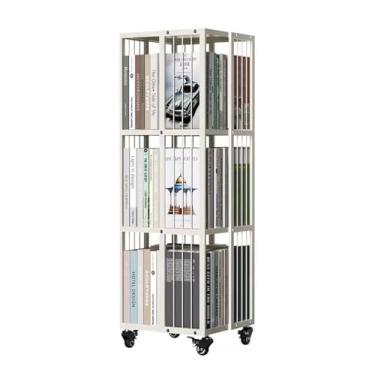 Imagem de Estante de metal giratória de 360° com rodas, organizador de estante de canto giratório para crianças e adultos - Rack de armazenamento de exibição quadrada de 3 níveis (13,7 x 13,7 x 42,3)