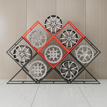 Imagem de Racks de exibição de aro de pneu empilháveis - Suportes de armazenamento de aço para garagem e oficina doméstica, organizador de cubo de roda grande para pneus de carro, prateleiras de rack de pneus