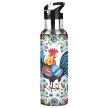 Imagem de Burbuja Garrafa de água de aço inoxidável floral Rooster, garrafas de água isoladas a vácuo com tampa de canudo para esportes, academia, escola - à prova de vazamento e suor, sem BPA, 946 ml