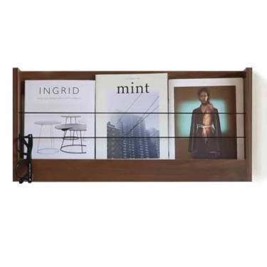 Imagem de Suporte de folheto montado na parede, porta-revistas de madeira com cordão elástico anti-queda, suporte de exibição de literatura para casa e quarto, vermelho, 64 cm/25,2"