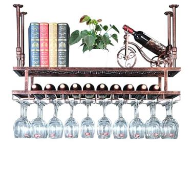 Imagem de Rack de vinho suspenso prateleiras de bar flutuante prateleira de exibição de garrafa de licor com suporte de armazenamento de copo de vinho montado na parede para garrafas de bebidas rack de bar para