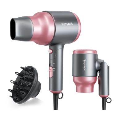 Imagem de Wavytalk Secador de cabelo portátil com difusor, mini secador de cabelo dobrável com design leve, secador de cabelo pequeno de 1600 W com difusor para cabelos cacheados secagem rápida, rosa rosa