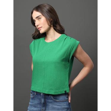 Imagem de Blusa Feminina Pregas Ombro Calvin Klein Jeans - Verde Médio-Feminino