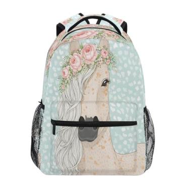 Imagem de Mochila escolar com cavalo de flor, mochila de estudante, grande, para meninas, crianças, escola primária, bolsa de ombro, Cavalo florido, One Size, Viajar
