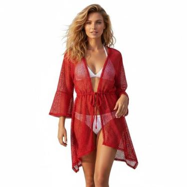 Imagem de Saída De Praia/ Kimono Em Arrastão Com Pontas Moda Verão - Corpo Doura