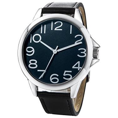 Imagem de Relógio masculino NUOVO de 45 mm, relógio clássico de quartzo com pulseira de couro, relógios de pulso masculinos, mostrador grande e simples, mostrador com numerais arábicos, fácil