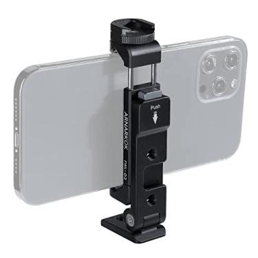 Imagem de Arnarkok Suporte de tripé de telefone de metal com 2 sapatos frios, vertical, horizontal e 45 ângulos de inclinação tripé suporte de telefone compatível com iPhone 16 15 14 13 12 Suportes de