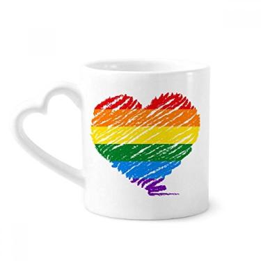 Imagem de Caneca LGBT de coração lésbica arco-íris gay café cerâmica copo de coração de vidro