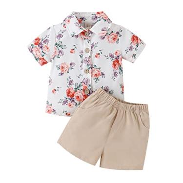 Imagem de Camiseta infantil para meninos com estampa floral de manga curta e shorts para crianças roupas de cavalheiro bebê menina (branco, 12 a 18 meses)