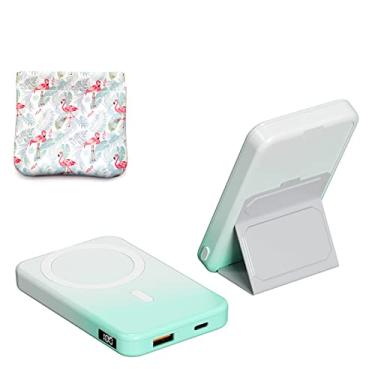 Imagem de Carregador portátil sem fio, dobrável 10000mAh Power Bank 15W de carregamento rápido sem fio tipo C Display LED de Battery Pack para iPhone 14/13/12/Mini/Pro/Pro Max,Com saco de armazenamento personalizado