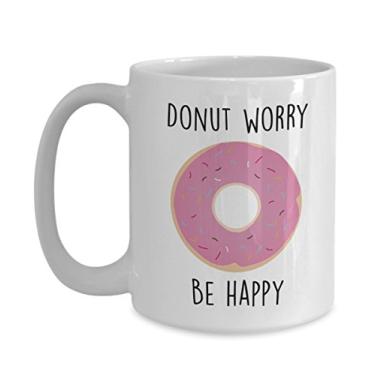 Imagem de Caneca Donut Worry Be Happy – Caneca de café de cacau quente divertido – ideia de de Natal