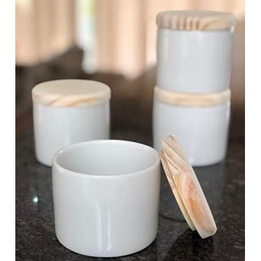 Imagem de Genérico - Porta Treco/Condimentos/Mantimentos 200ml - Potes Porcelana Tampa Pinus 6cm x 8.5cm