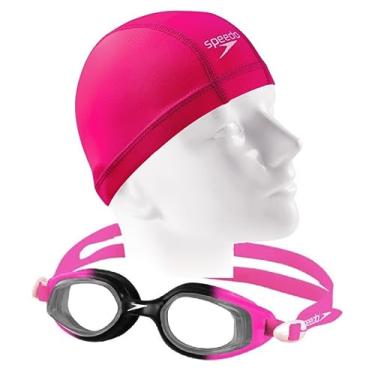 Imagem de Kit Natação Speedo Óculos Smart + Touca Xtrafit Tecido Resistente e Confortável (Óculos Rosa + Touca Rosa)