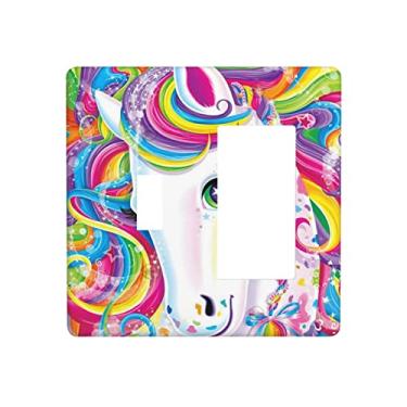 Imagem de Capa de interruptor de luz colorida de unicórnio arco-íris com combinação de 2 interruptores de placa de parede decorativa com interruptor único interruptor elétrico para decoração de casa de banheiro