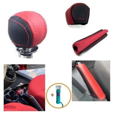 Imagem de Kit Revestimento Couro Capa Manopla Câmbio Manual e Alavanca Freio de 