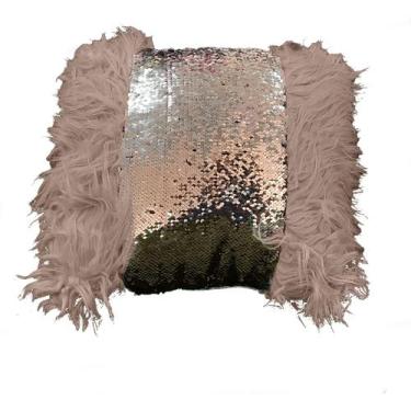 Imagem de Almofada Peluda Com Paetê Duas Cores Preto E Prata - Macrozao