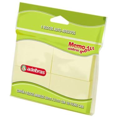 Imagem de Bloco Adesivo Adelbras 38X51mm Amarelo C/4 Unidades De 100fls