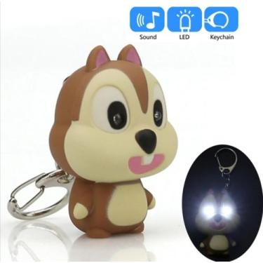 Imagem de Chaveiro Formato Esquilo Com Luz Led Mini lanterna Toca Som Musica Pin