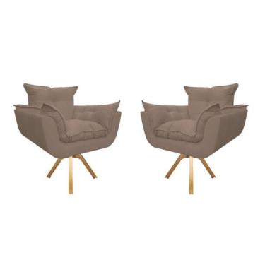 Imagem de Kit 2 Poltrona Decorativa Opala Base Giratória Suede Capuccino Mz Deco