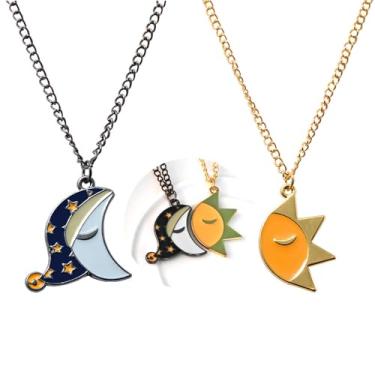 Imagem de FAN X JEWELRY FNAF Colares com pingente de amizade Sol e Lua - Corrente de crachá de guarda de segurança Freddy - Presentes para homens, mulheres, amigos e fãs, Zinco, Sem Pedra Preciosa
