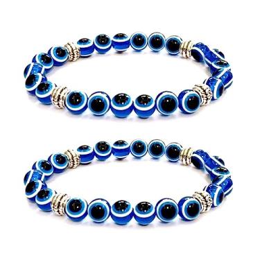 Imagem de WEFRIN Pulseira turca de contas azuis com olho turco para proteção e bênção, presentes de Natal e Ano Novo para mulheres, Small, Resina, Ágata de Botsuana