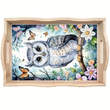 Imagem de ShuoBeiter DIY Diamond Art Tray with Handle Diamond Art Painting Plate Creative Design Handmade Wooden Tray Mosaic Making 7.8x11.8 Inches（S8)