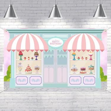 Imagem de Lofaris Tema rosa e azul sorveteria faixa doce festa de aniversário sorvete palor fotografia fundo doce compras meninas crianças festa de aniversário bolo decorações de mesa 70,8 x 43,3 (polegadas)