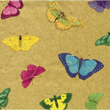 Imagem de Caspari Conjunto de 2 conjuntos de 2 conjuntos de papillon com 20 guardanapos de papel para almoço, ouro