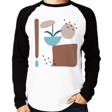 Imagem de Camiseta Raglan Vaso de Planta Minimalista Abstrato Manga Longa - Foca