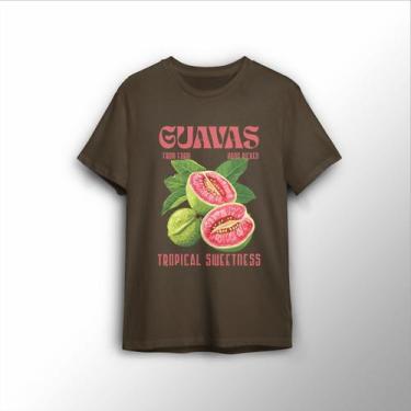 Imagem de Camiseta Estampada com Goiabas, Estampa Tropical - Lobo Sete, GG, Café