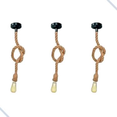 Imagem de Pendente Corda Sisal com Nó, 1 Metro, Kit com 3 Peças, Rústico