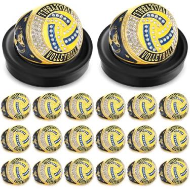 Imagem de Highergo 20 peças de anéis de campeonato de basquete com corrente de pescoço e suporte de beisebol, futebol, softball, voleibol, campeão de troféu, para presente de prêmio de torneio (vôlei)