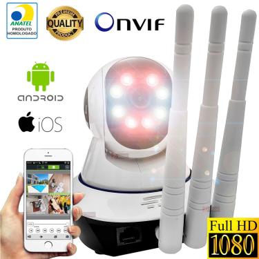 Imagem de Câmera 3 Antenas Ip Onvif Wifi Wireless Robô Visão Noturna Colorida 1080p